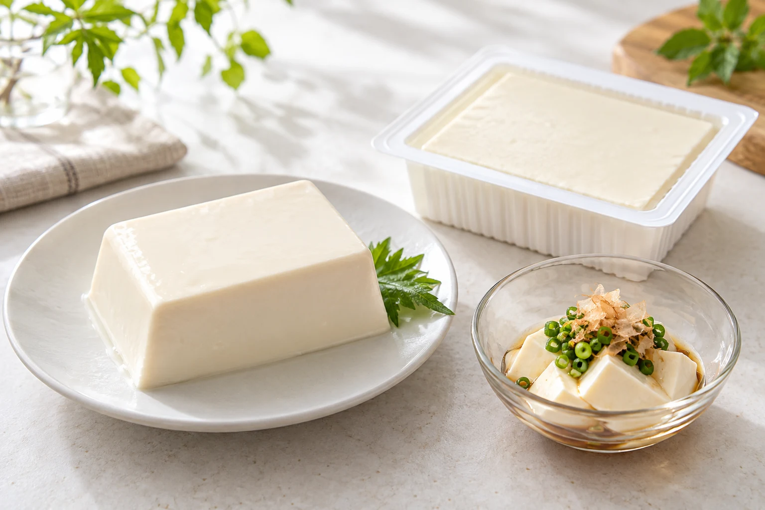 豆腐の盛り付けと容器